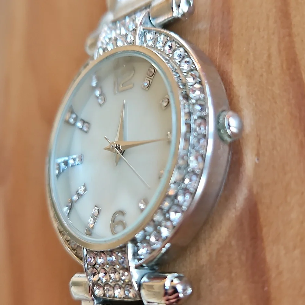Silver and crystal fashion watch